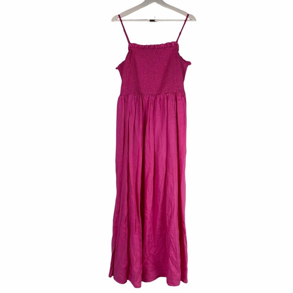 Boden size 16/18 Pansy Smocked Bright Pink Linen Dress